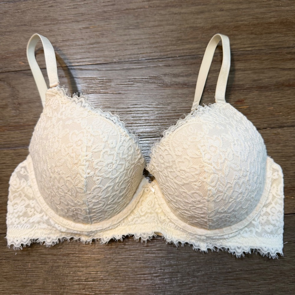 Aerie Real Good Lace Push Up Bra Cream Ivory 34D 8177-6911-6 Racerback Option
